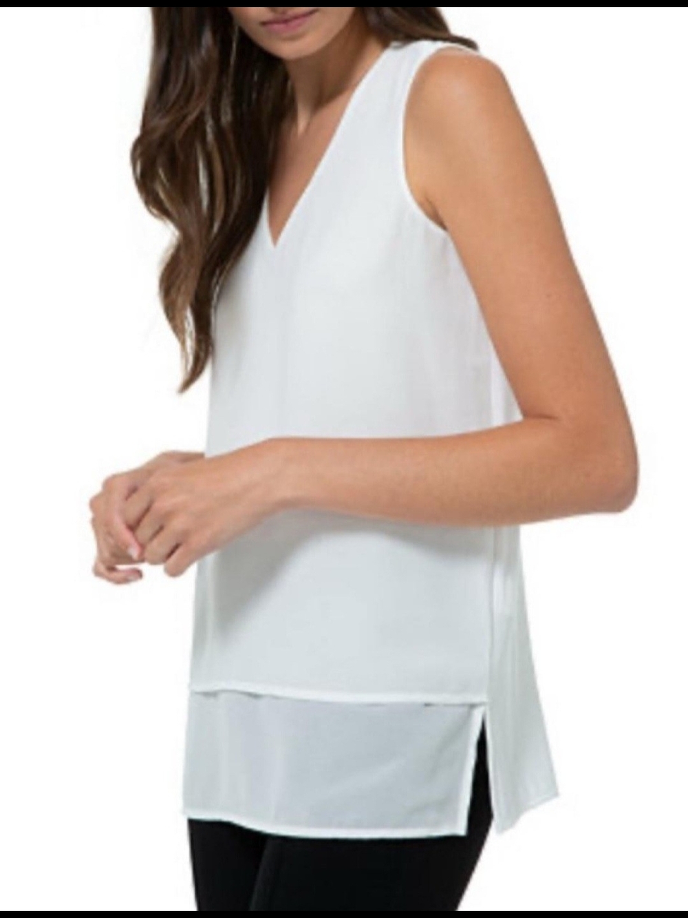 Michael Kors Women's White V-Neck Sleeveless Layered Tunic Top 3x